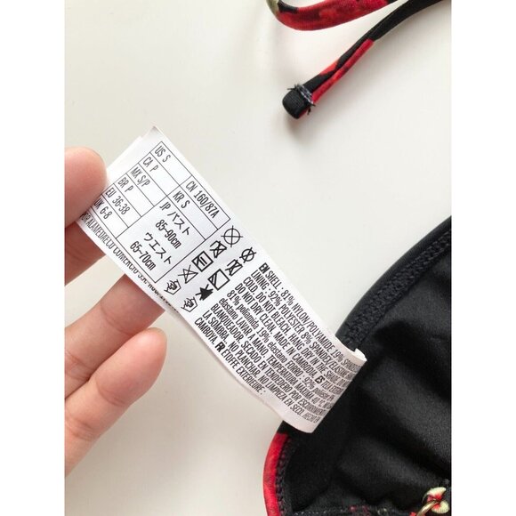 NWT FOREVER 21 Black Red Rose Floral Print Triangle Bikini Top, Size S - Picture 8 of 9